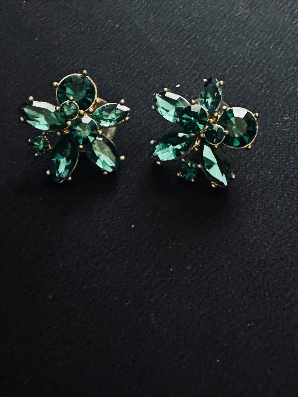J. Crew Gold-Tone Emerald Green Floral Crystal Stud Earrings